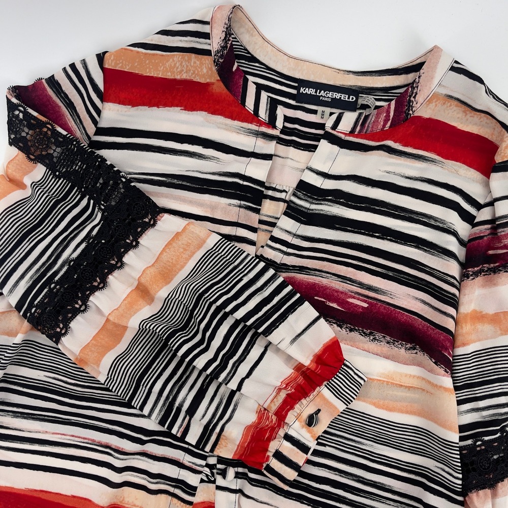 Karl Lagerfeld Multicolor Striped Button Down‎ Long Sleeve Blouse Size Medium